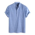 thumbnail image 1 of Hpapadks Mens Shirt Casual Stripe Short Sleeve Stand Button Down Blouses Beach Loose Mens Dress Shirt Blue M, 1 of 7