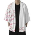 thumbnail image 1 of Hpapadks Mens Shirt Cherry Flower Kimono Half Sleeve Blouses Elegant Loose Soft Cardigan Mens Dress Shirts White L, 1 of 7