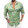 thumbnail image 1 of Hpapadks Mens Shirt Long Sleeve Floral Print Business Button Lapel Leisure Blouses Loose Mens Dress Shirt Green L, 1 of 5