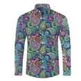 thumbnail image 1 of Hpapadks Mens Shirt Long Sleeve Retro Print Hippie Button Down Lapel Blouses Mens Dress Shirt Blue L, 1 of 2