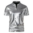 thumbnail image 1 of Hpapadks Mens Shirt Short Sleeve Nightclub Bright Solid Polo Blouses Loose Mens Dress Shirt Silver XXL, 1 of 5