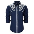 thumbnail image 1 of Hpapadks Mens Shirt Western Cowboy Embroidered Long Sleeve Button Down Lapel Business Blouses Slim Fit Mens Dress Shirts Navy M, 1 of 5