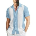 thumbnail image 1 of Hpapadks Mens Shirts Casual Beach Classic Short Sleeve Double Color Striped Bowling Buttons Blouses Mens Dress Shirt Light Blue XXXL, 1 of 5