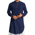 thumbnail image 1 of Hpapadks Mens Shirts Casual Long Sleeve Embroidered Middle V Neck Arab Loose Abaya Loose Mens Dress Shirts Navy XXL, 1 of 7