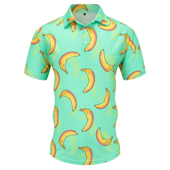 Hpapadks Mens Shirts Casual Short Sleeve Banana Print Button Up Polo Blouses Outdoor Beach Loose Mens Dress Shirts Light Green L