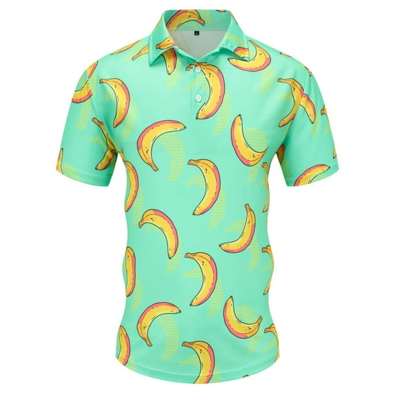 Hpapadks Mens Shirts Casual Short Sleeve Banana Print Button Up Polo Blouses Outdoor Beach Loose Mens Dress Shirts Light Green L