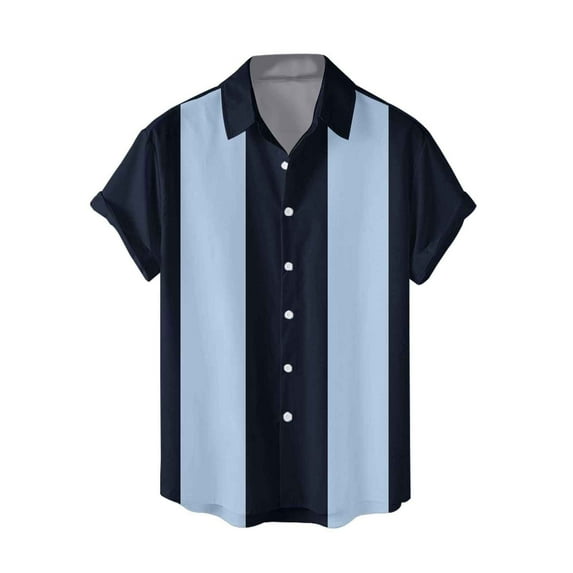 Hpapadks Mens Shirts Casual Short Sleeve Color Matching Lapel Button Down Blouses Loose Men Dress Shirt Black L