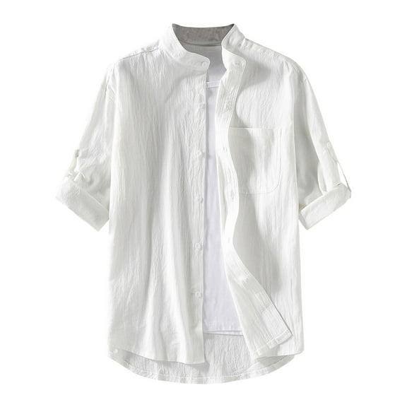 Hpapadks Mens Shirts Casual Solid Button Down Blouses Short Sleeve Cardigan Loose Men Dress Shirt White 4XL