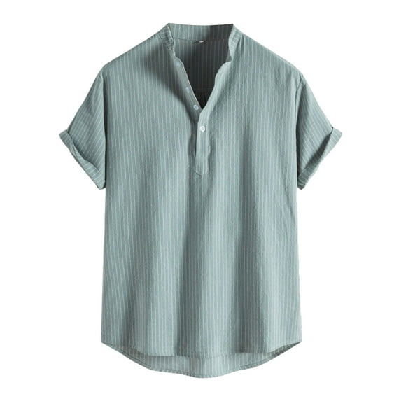 Hpapadks Mens Shirts Casual Solid Color Polo Button Down Short Sleeve Blouses Loose Men Dress Shirt Green XL