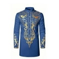 thumbnail image 1 of Hpapadks Mens Shirts Long Sleeve African Hot Gold Print Button Down Blouses Mens Dress Shirts Blue XL, 1 of 3