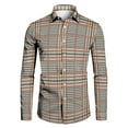 thumbnail image 1 of Hpapadks Mens Shirts Long Sleeve Plaid Print Lapel Slim Fit Tops Outdoor Mens Dress Shirts Khaki XL, 1 of 3