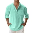 thumbnail image 1 of Hpapadks Mens Shirts Long Sleeve Stand Collar Solid Pullover Blouses with Pocket Loose Mens Dress Shirt Green XXXL, 1 of 5