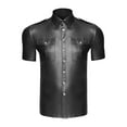 thumbnail image 1 of Hpapadks Mens Shirts Short Sleeve Leather Nightclub Stage Performance Pat Ent Lapel Buttons Blouses Mens Dress Shirt Black L, 1 of 7