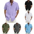 thumbnail image 1 of Mens Shirts Solid Color Short Sleeve Lapel Button Down Blouses Loose Hawaiian Shirt for Men Purple XXL, 1 of 5