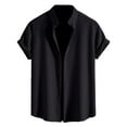 thumbnail image 1 of Hpapadks Mens Shirts Solid Color Short Sleeve Lapel Button Down Tops Lightweight Soft Loose Mens Dress Shirts Black L, 1 of 7