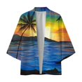 thumbnail image 1 of Hpapadks Mens Shirts Summer 3/4 Length Sleeve Cardigan All Print Collarless Antique Blouses Loose Dress Shirts for Men Blue S, 1 of 6