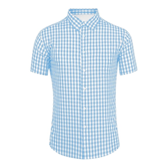 Hpapadks Mens Shirts Summer Casual Short Sleeve Button Down Oktoberfest Plaid Lapel Blouses Loose Mens Dress Shirt Light Blue L