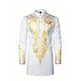 thumbnail image 1 of Hpapadks Mens Shirts Summer Long Sleeve African Hot Gold Print Button Down Blouses Mens Dress Shirts White M, 1 of 3