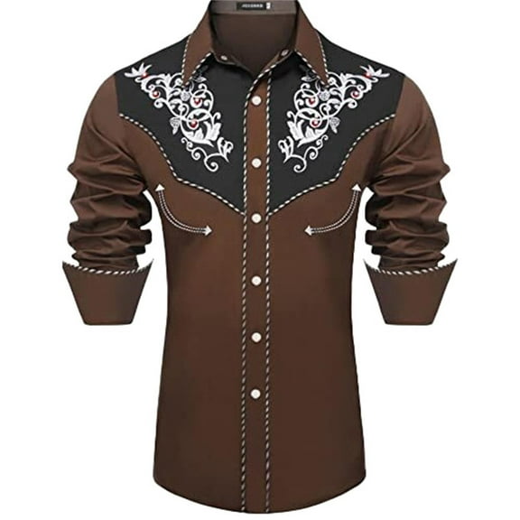 Hpapadks Mens Shirts Summer Long Sleeve Versatile Retro Print Stand Up Collar Breasted Button Down Blouses Slim Fit Dress Shirts for Men Brown XL
