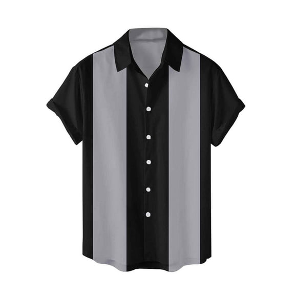 Hpapadks Mens Shirts Summer Short Sleeve Color Matching Lapel Button Down Blouses Loose Mens Dress Shirts Grey L