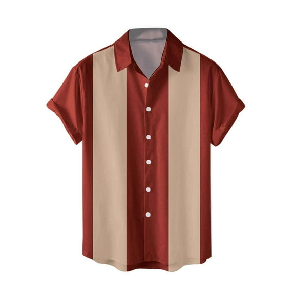 Hpapadks Mens Shirts Summer Short Sleeve Color Matching Lapel Button Down Blouses Loose Mens Dress Shirts Red XXL