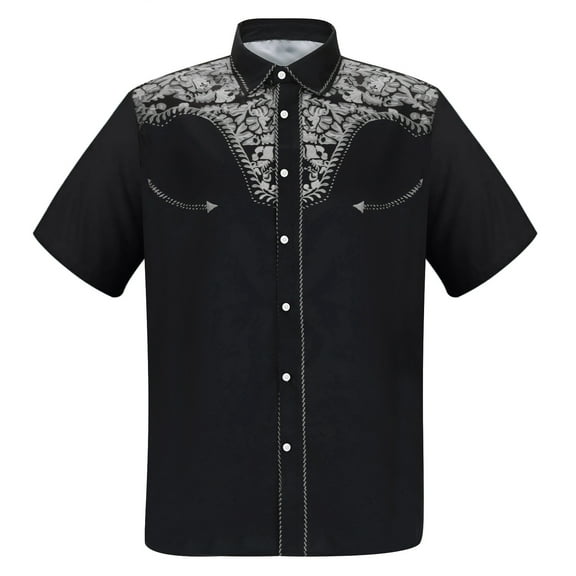 Hpapadks Mens Shirts Western Cowboy 3D Print Short Sleeve Button Down Lapel Business Blouses Loose Mens Dress Shirts Grey XXXL