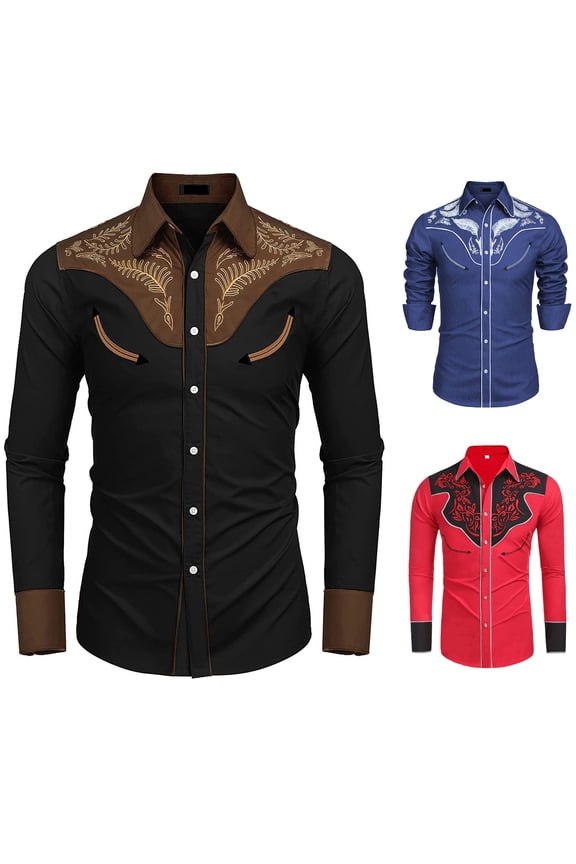 Mens Shirts Western Style Printed Personality Long Sleeved Vintage Stand Collar Shirts Mens Hawaiian Shirt Black XXL