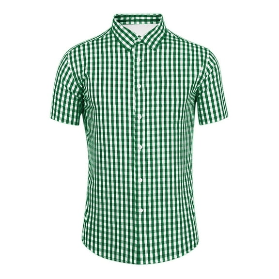 Hpapadks Mens Summer Shirts Casual Short Sleeve Button Down Oktoberfest Plaid Lapel Blouses Loose Dress Shirts for Men Dark Green M