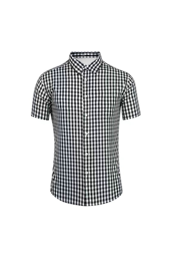 Mens Summer Shirts Casual Short Sleeve Button Down Oktoberfest Plaid Lapel Blouses Loose Mens Dress Shirts Black S