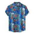 thumbnail image 1 of Hpapadks Mens Summer Shirts Halloween Short Sleeve Floral Print Tops Lapel Button Down Multicolor Blouses Men Dress Shirt Blue XL, 1 of 5