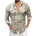 thumbnail image 1 of Hpapadks Mens Summer Shirts Long Sleeve Floral Print Business Button Lapel Leisure Blouses Loose Mens Dress Shirt Khaki XXL, 1 of 5
