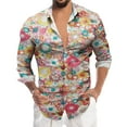 thumbnail image 1 of Hpapadks Mens Summer Shirts Long Sleeve Floral Print Business Button Lapel Leisure Blouses Loose Mens Dress Shirts Watermelon Red M, 1 of 5