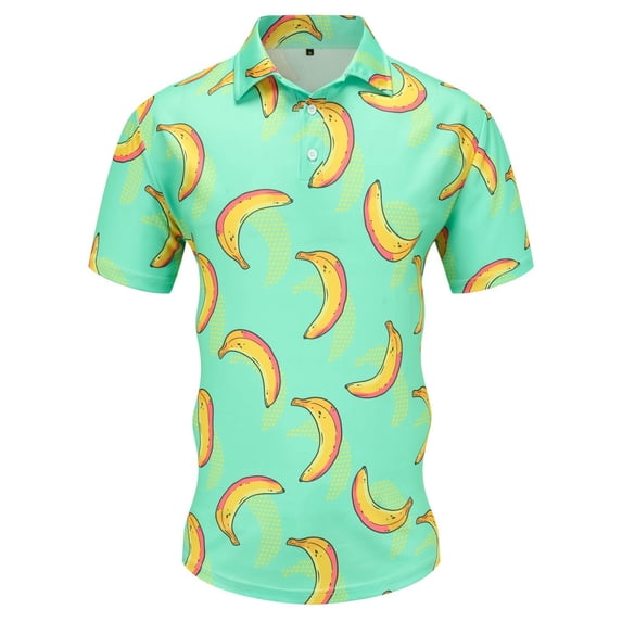 Hpapadks Mens Summer Shirts Short Sleeve Banana Print Button Up Polo Blouses Outdoor Beach Loose Dress Shirts for Men Light Green XXXXXXL