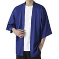 thumbnail image 1 of Hpapadks Mens Summer Shirts Solid Color Kimono Half Sleeve Blouses Elegant Loose Soft Cardigan Mens Dress Shirt Blue XL, 1 of 5