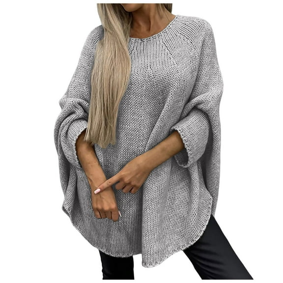 Hpapadks Oversized Sweaters for Women Plus Size Knit Sweaters Casual Crew Neck Long Sleeve Solid Loose Pullover Tops Womens Sweater Grey L