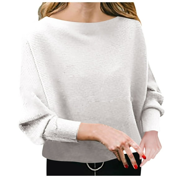 Hpapadks Oversized Sweaters for Women Solid Color Knit Sweaters Fall Long Sleeve Casual Loose Pullovers Womens Sweater White A