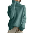 thumbnail image 1 of Hpapadks Oversized Sweaters for Women Turtleneck Solid Knit Sweaters Fall Winter Patchwork Thickened Loose Outer Wear Top Womens Sweater Green M, 1 of 5