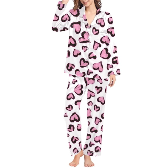 Hpapadks Pajama Set Women Valentine's Day Full Hearts Printed Loose Fit Long Sleeve Button Down Shirt Pant Set Womens Pjs Sets White XXXL