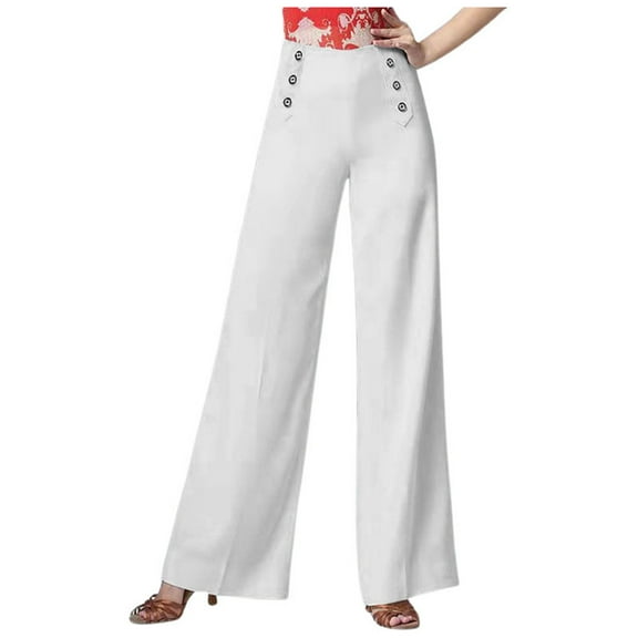 Hpapadks Pants for Women High Waisted Wide Leg Solid Social Dance Pant Slacks for Women White XXXL