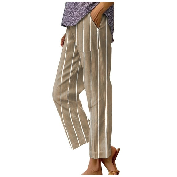 Hpapadks Pants for Women Solid Color Straight Leg Stretch Striped Pant with Pocket Slacks for Women Khaki M