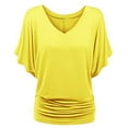 thumbnail image 1 of Hpapadks Plus Size Tops Plus Size V Neck Batwing Sleeve Loose Fold Hem Solid Tshirt Womens Tshirts Yellow XXXXXL, 1 of 5