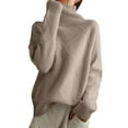 thumbnail image 1 of Hpapadks Pullover Sweaters for Women Turtleneck Solid Knit Sweaters Fall Winter Patchwork Thickened Loose Outer Wear Top Cable Knit Sweater Women Khaki S, 1 of 7