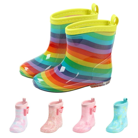 Hpapadks Rain Boots For Boys Regular Lightweight Solid Water Shoes With Easy On Handles Hiking Waterproof Pink 4-5 Y