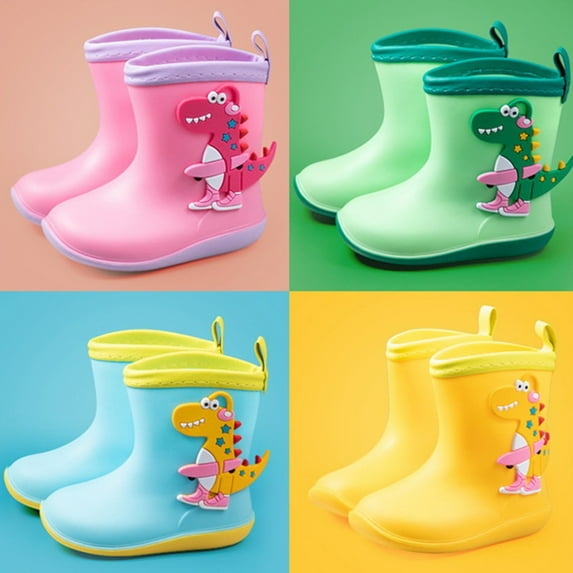 Hpapadks Rain Boots For Boys Solid Rainy Day Non Slip Short Ankle Cute Dinosaur Cartoon Water Shoes Outdoor Play Lightweight Waterproof Green 7-8 Y