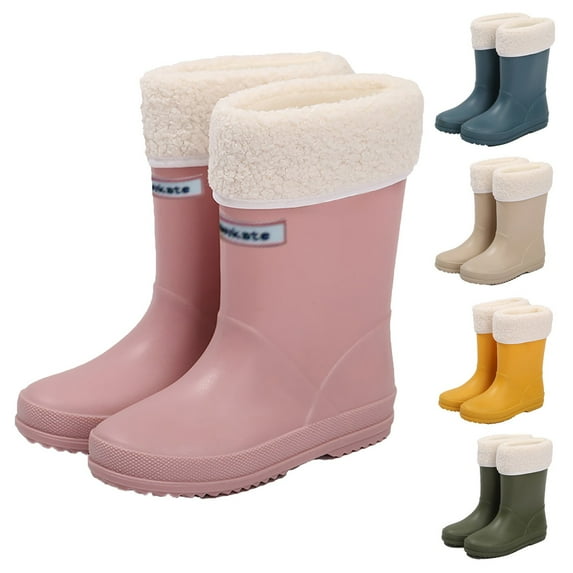 Hpapadks Rain Boots For Boys Winter Warm Non Slip Soft Soles Lightweight Water Shoes Waterproof Hiking Khaki 10-11 Y