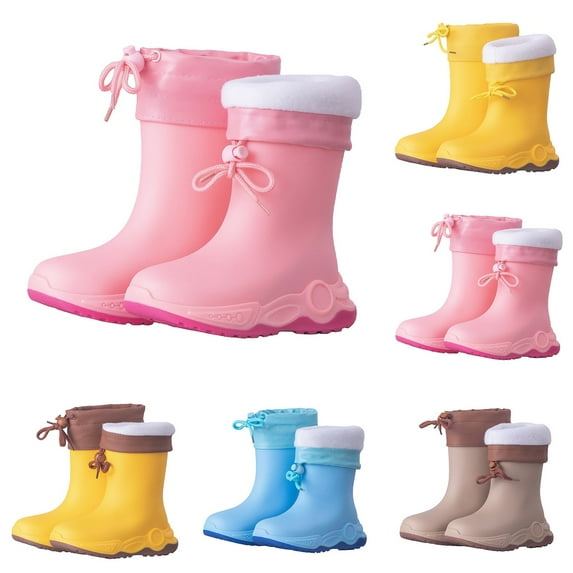 Hpapadks Rain Boots For Girls Thick Solid Waterproof Water Shoes With Adjustable Drawstring Outdoor Activities Light Yellow 9-10 Y