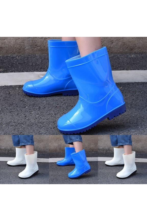 Rain Boots Kids Classic Rainy Day Non Solid Waterproof Water Shoes Outdoor Play Wide Calf White 5-6 Y
