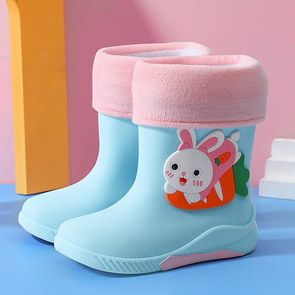 Hpapadks Rain Boots Kids Kids Ankle Rainboot Cute Cartoon Rainy Days Slip On Garden Rubber Shoes Boys Waterproof Boots Light Blue