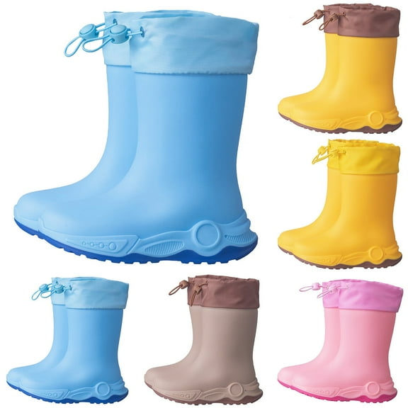 Hpapadks Rain Boots Kids Outdoor Hiking Lightweight Rubber Waterproof Water Shoes With Adjustable Drawstring Non Slip Casual Pink 5-6 Y