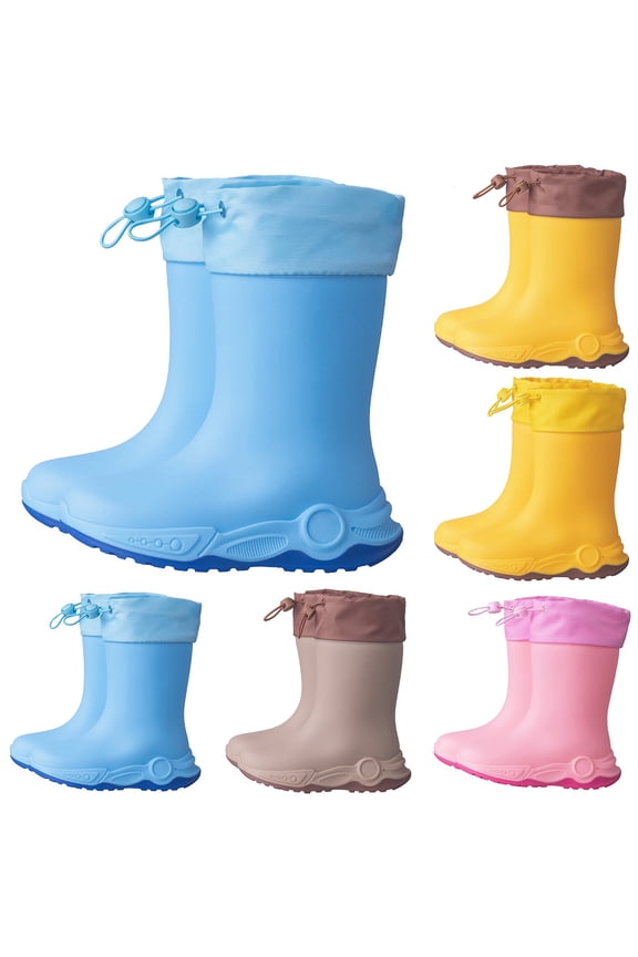Rain Boots Kids Outdoor Hiking Lightweight Rubber Waterproof Water Shoes With Adjustable Drawstring Non Slip Casual Pink 5-6 Y
